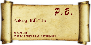 Paksy Béla névjegykártya