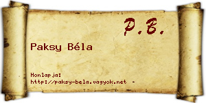 Paksy Béla névjegykártya